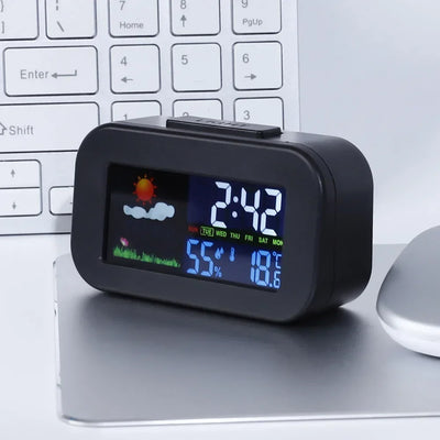 Weather Station Clock with Color Display - Temp & Humidity Monitor, Backlit for Kids & Teens, Perfect for Bedroom & Dorm Desk | 0